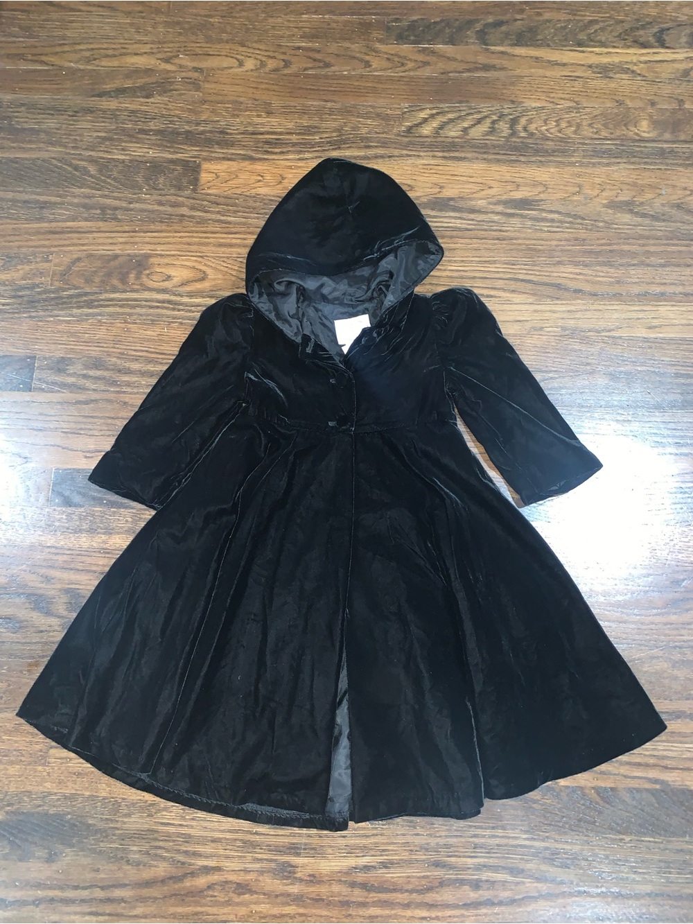 Plum Pudding Girls' Black Velvet Hooded Coat Petticoat Long Size 3